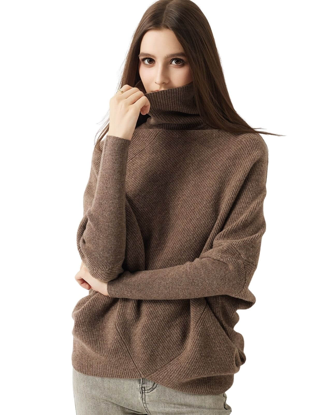 100% Merino Wool Batwing Turtleneck Sweater