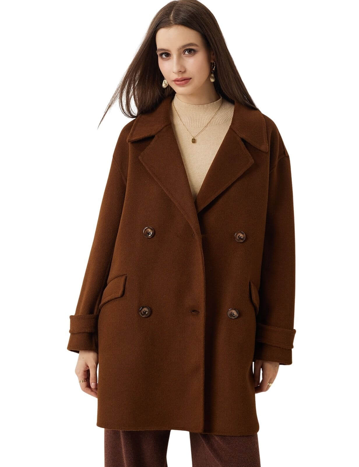Double-Breasted 100% Merino Wool Mid Pea Coat