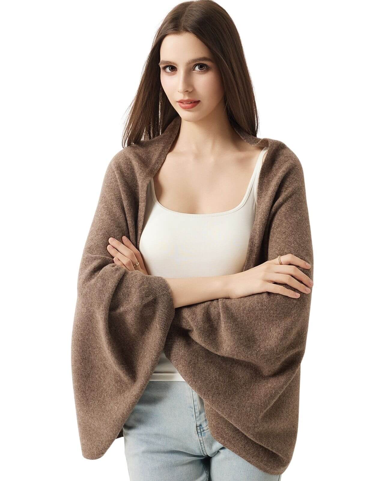 100% Merino Wool Knit Wrap Shawl with Sleeves