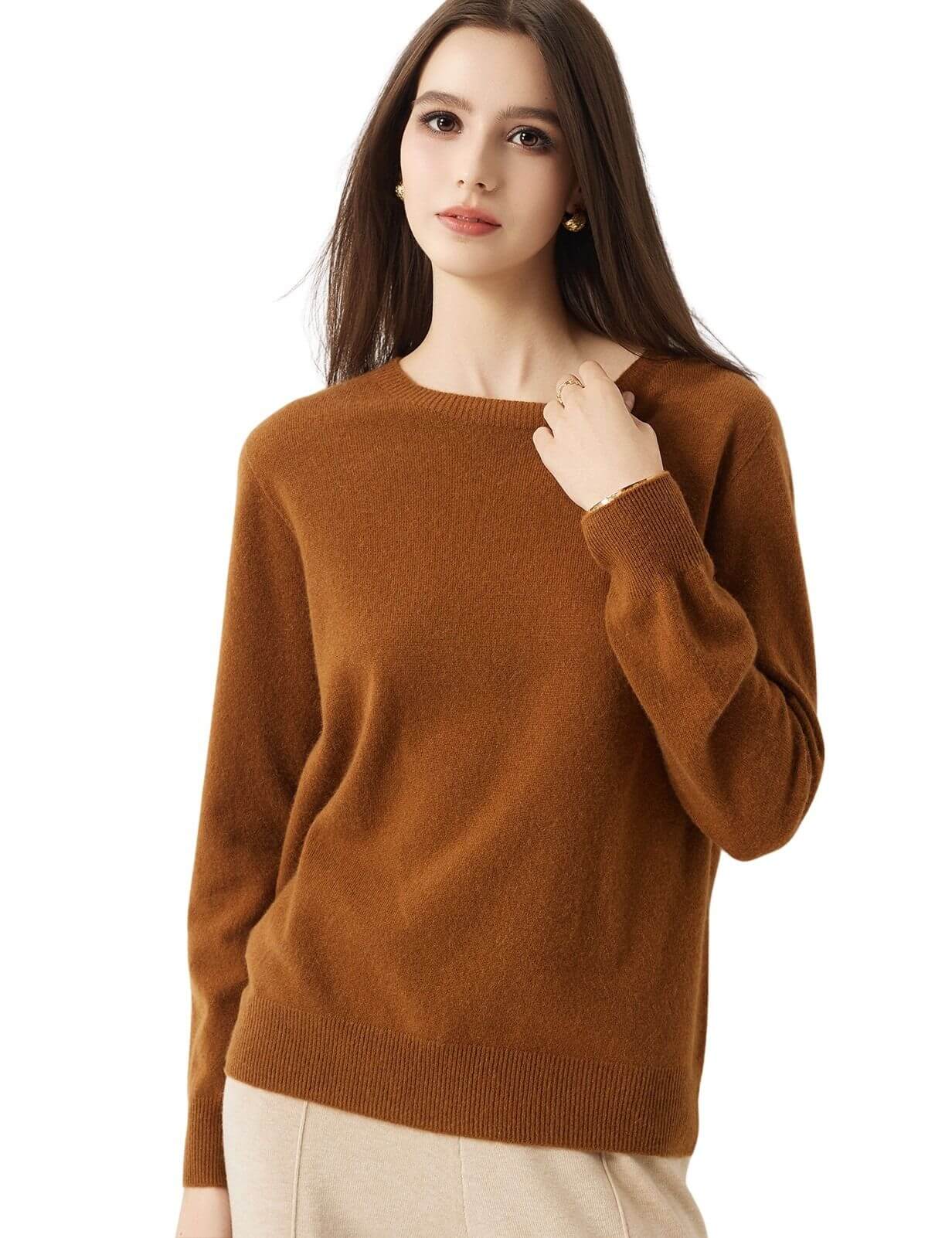 30% Cashmere 70% Merino Wool Seamless Crew Neck Sweater
