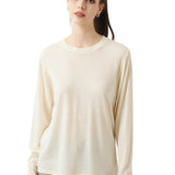 100% Merino Wool Crewneck Long Sleeve Knit Top