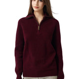 Maglione con zip e collo a lupetto in 100% lana merino