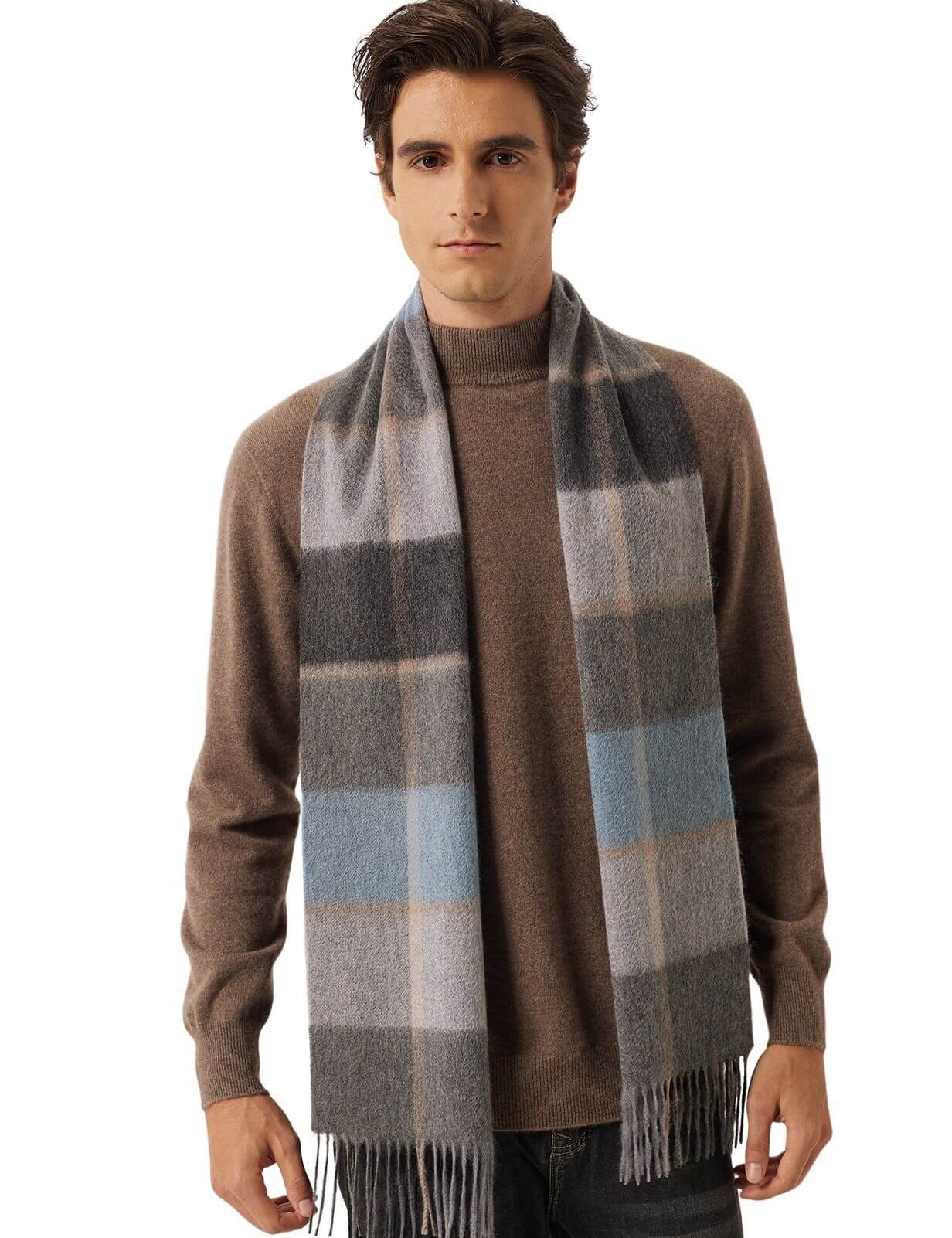 100% Cashmere Long Plaid Tassel Warm Knit Scarf