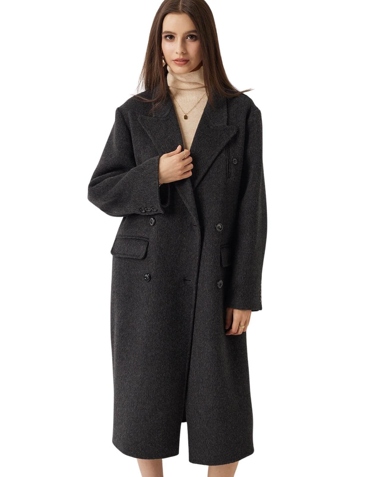 Double-Breasted 100% Merino Wool Long Coat