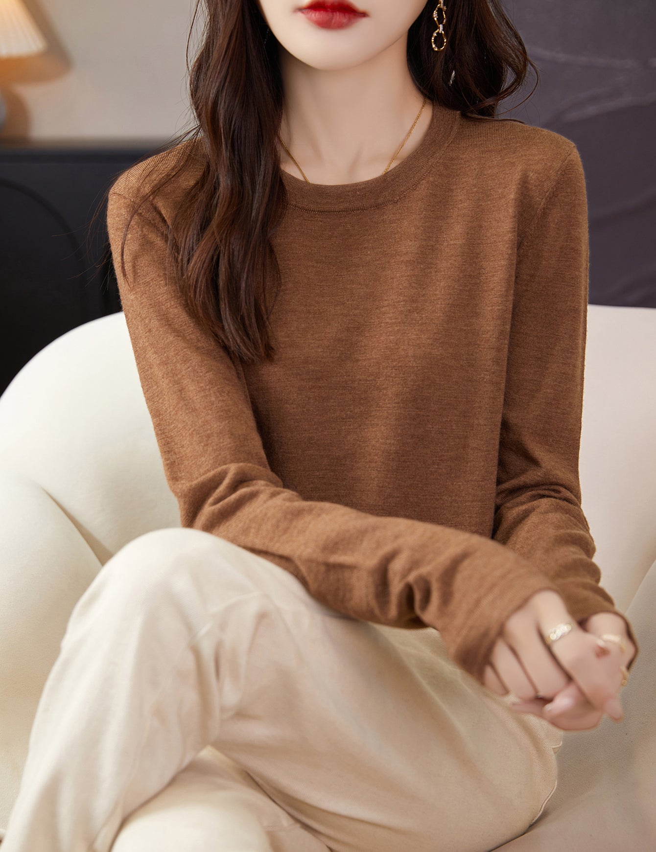 100% Merino Wool Crewneck Tee Shirt Sweater