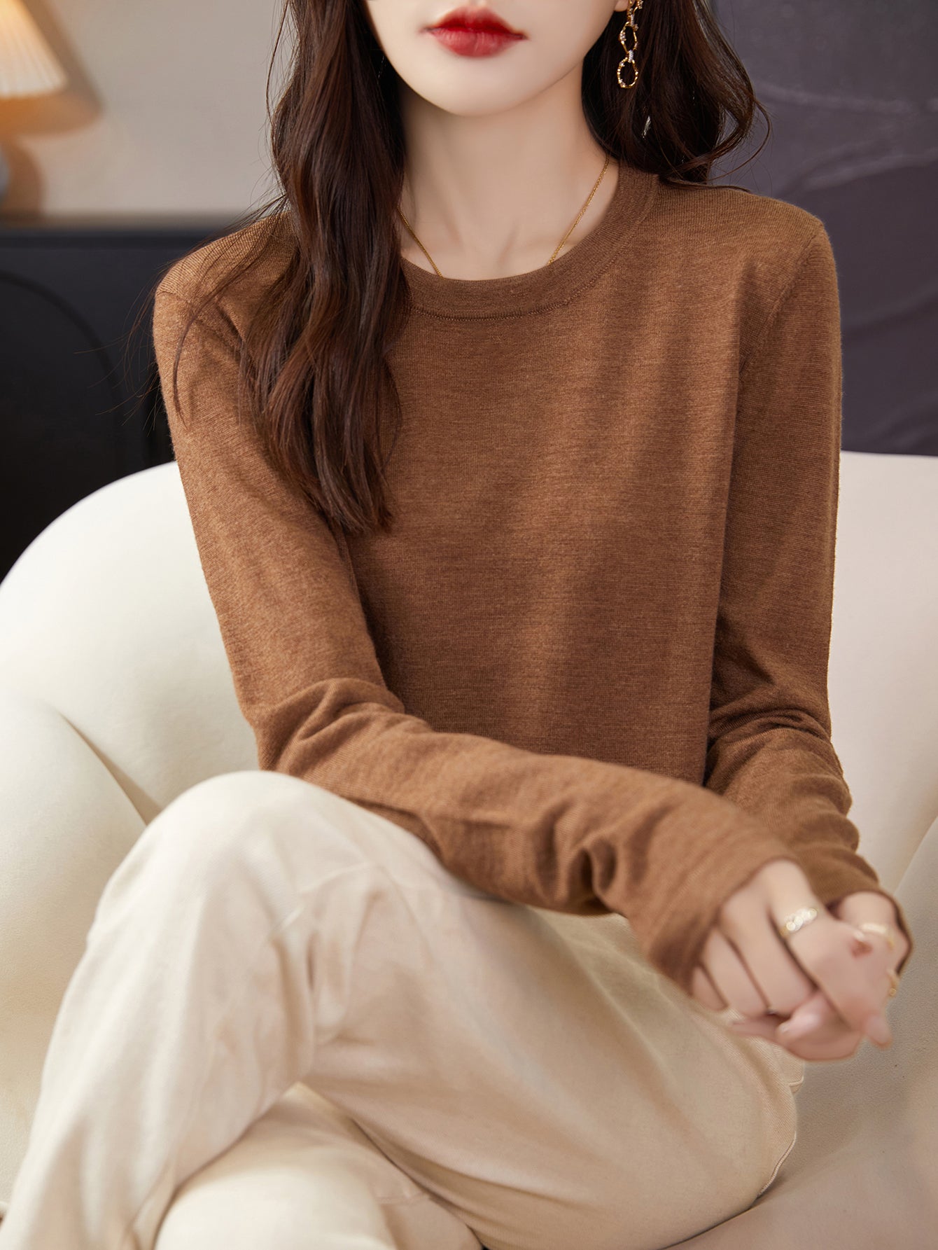 100% Merino Wool Crewneck Tee Shirt Sweater