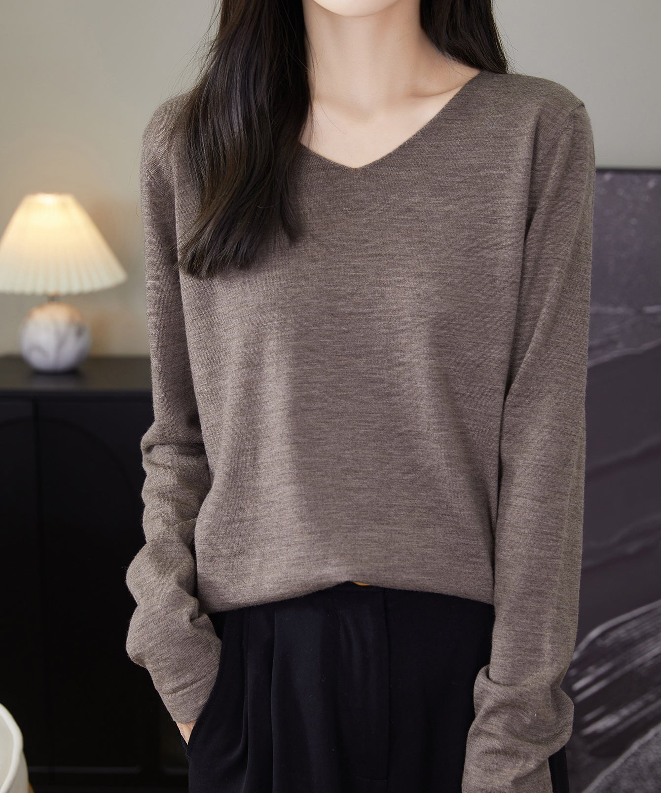 Chanyarn Women's 100% Merino Wool Base Layer Shirt Tops V Neck Long Sleeve