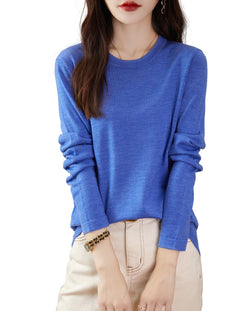 T-shirt-sweater met ronde hals van 100% merinowol