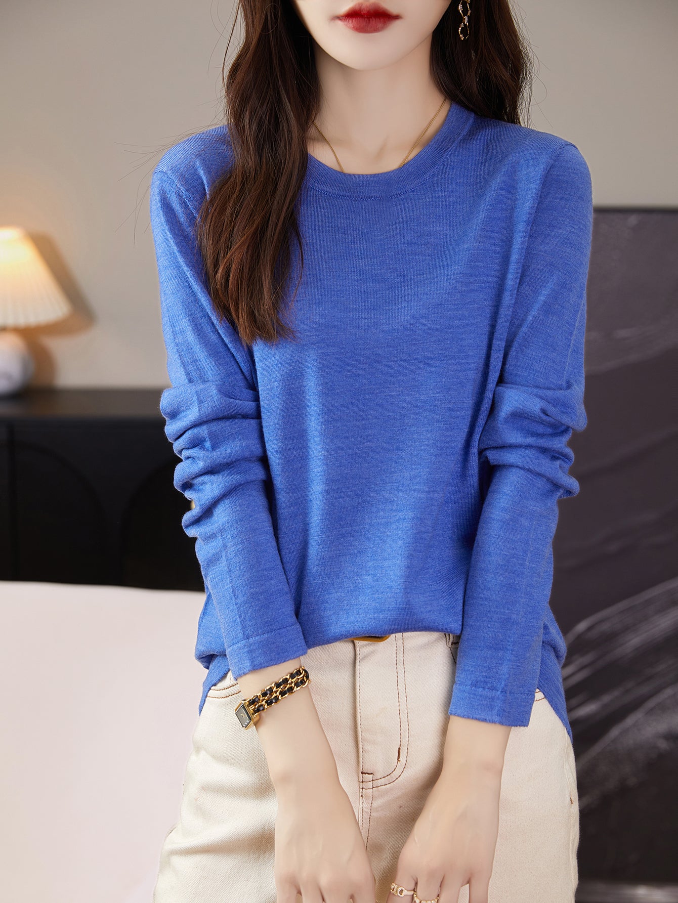 100% Merino Wool Crewneck Tee Shirt Sweater