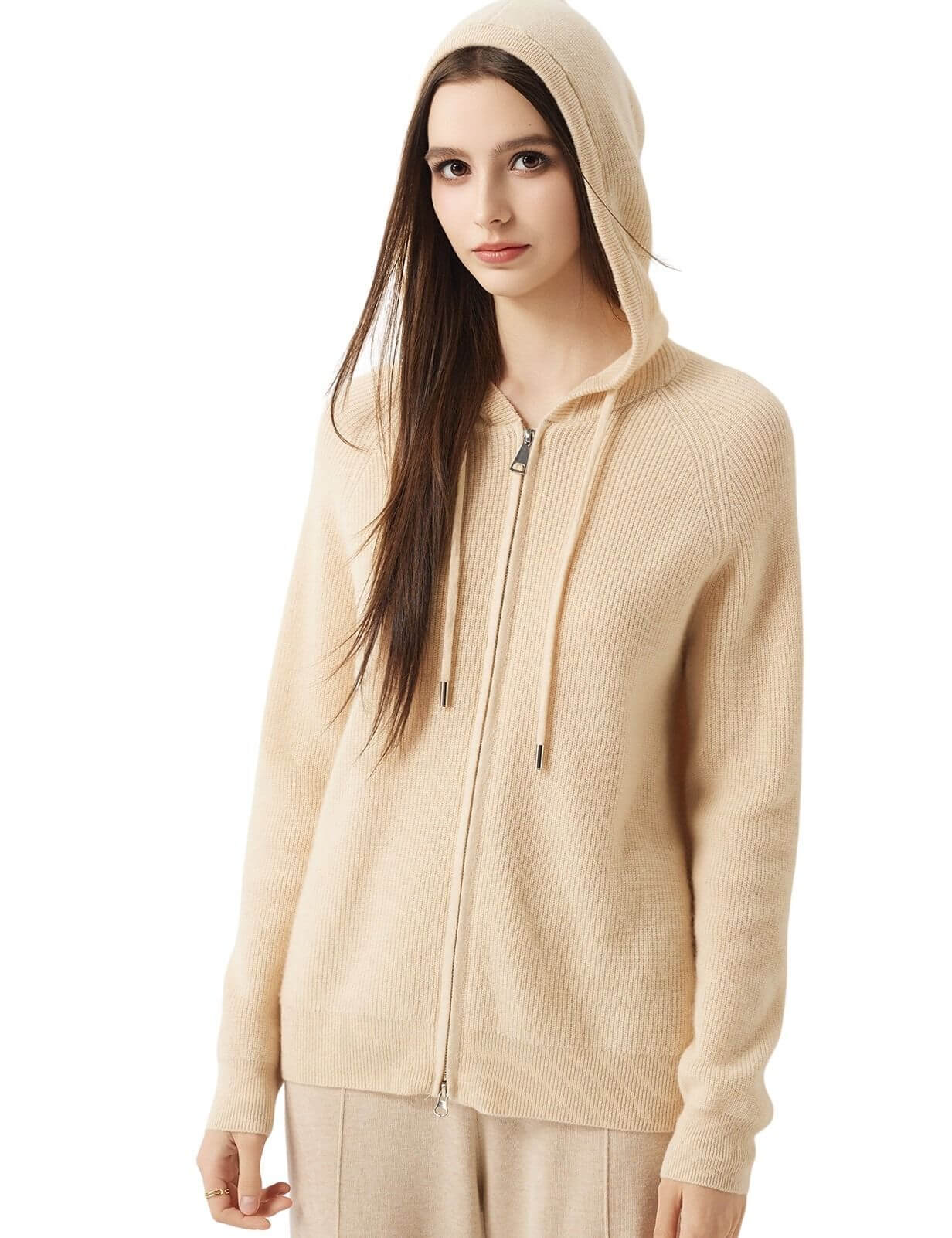 30% Cashmere 70% Merino Wool Zip Hooded Cardigan