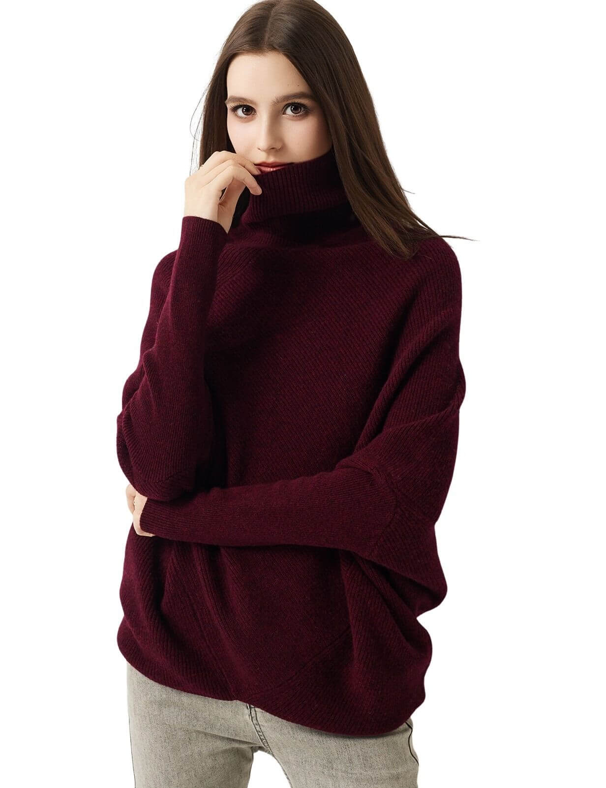 100% Merino Wool Batwing Turtleneck Sweater