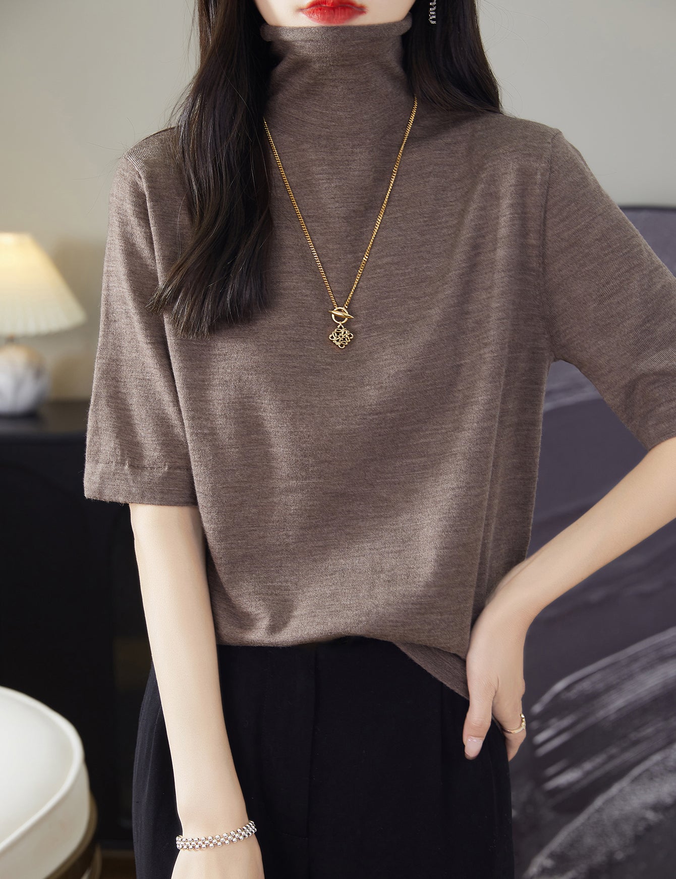 100% Merino Wool Turtleneck Tee Shirt Sweater