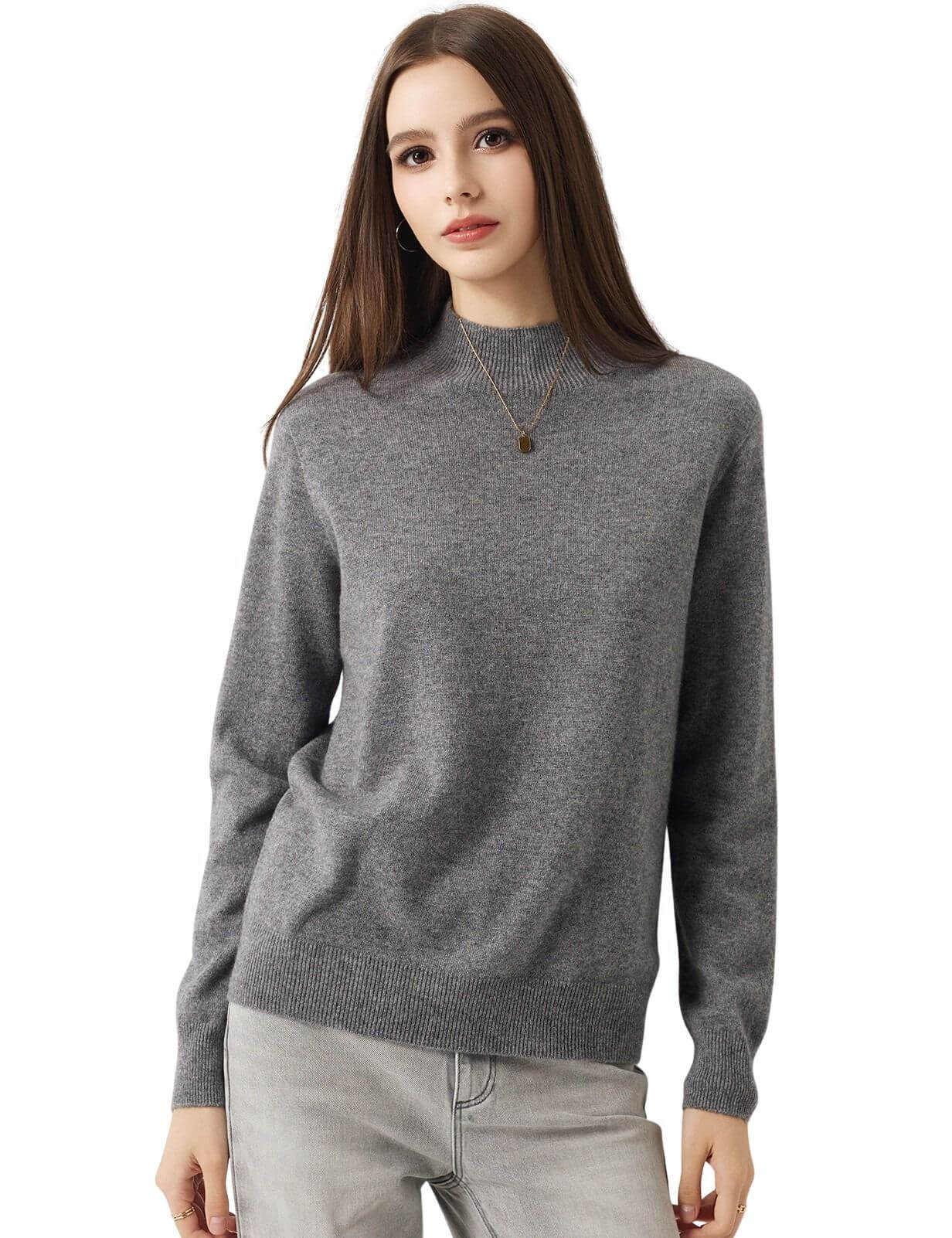 30% Cashmere 70% Merino Wool Seamless Mock Neck Sweater