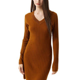 Vestido suéter 100% lã Merino com decote em V