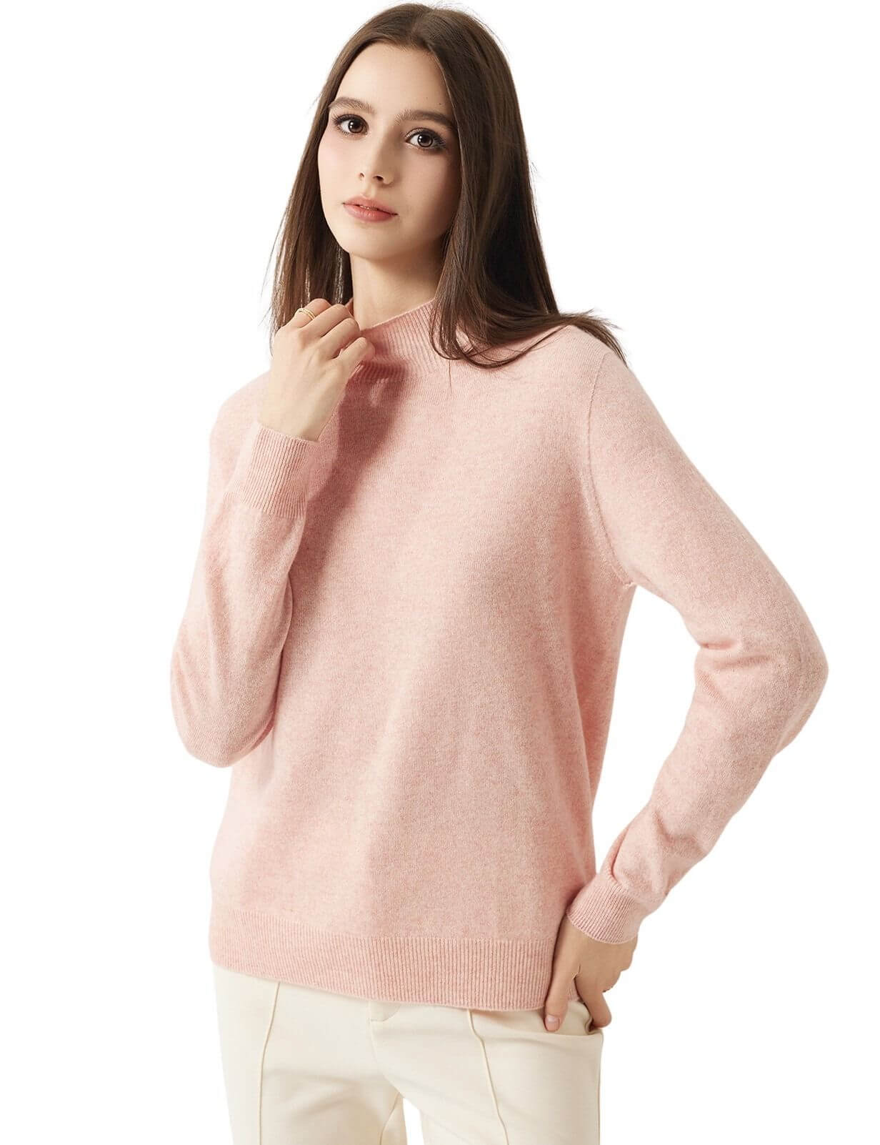 30% Cashmere 70% Merino Wool Seamless Mock Neck Sweater