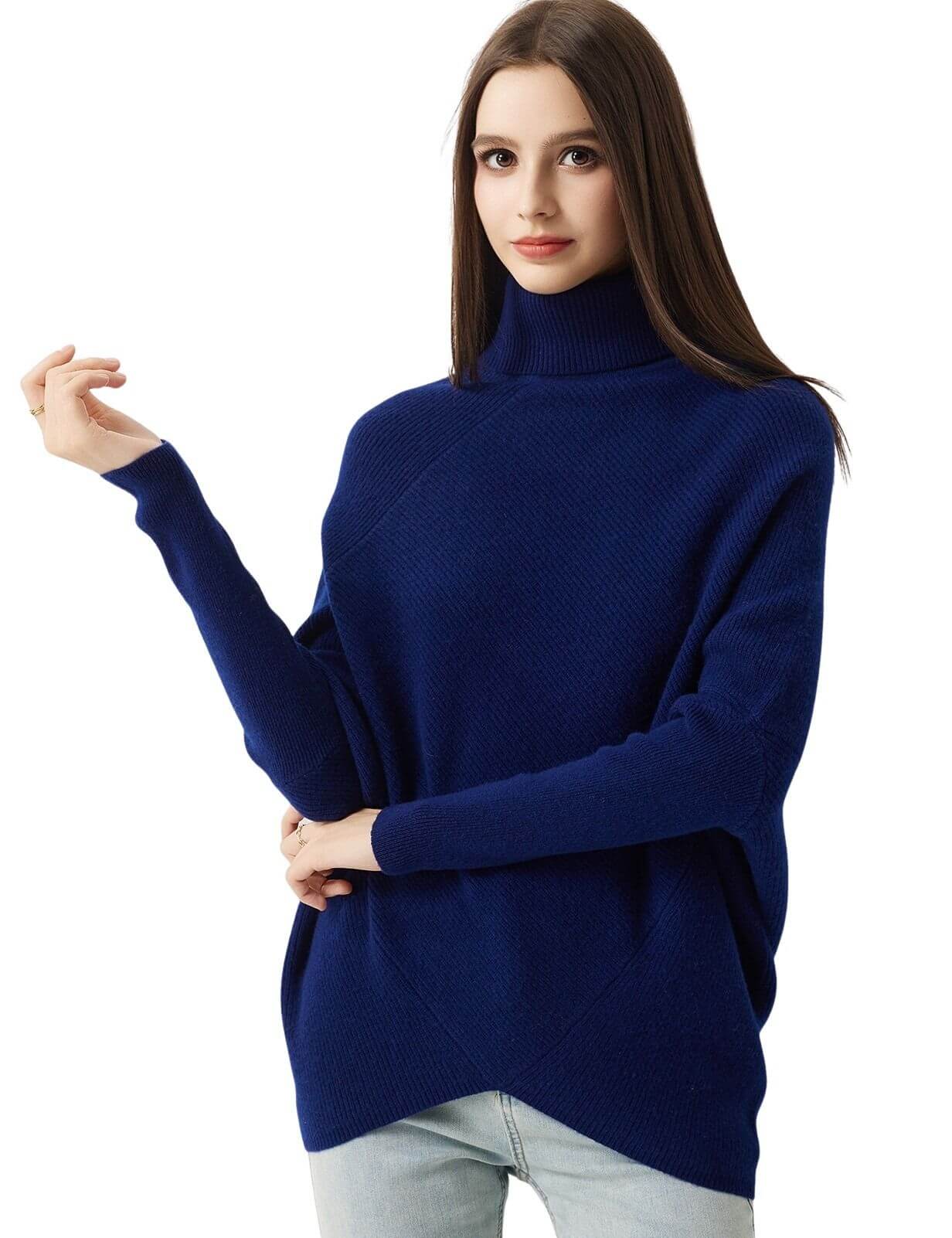 100% Merino Wool Batwing Turtleneck Sweater