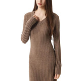 Vestido suéter 100% lã Merino com decote em V