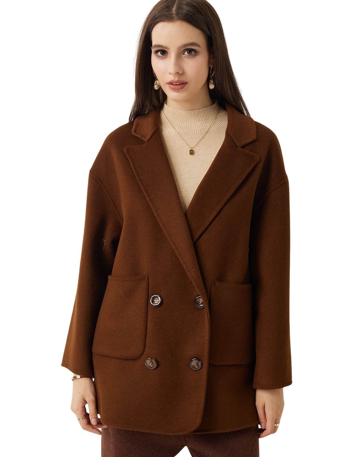100% Merino Wool Double Breasted Short Coat