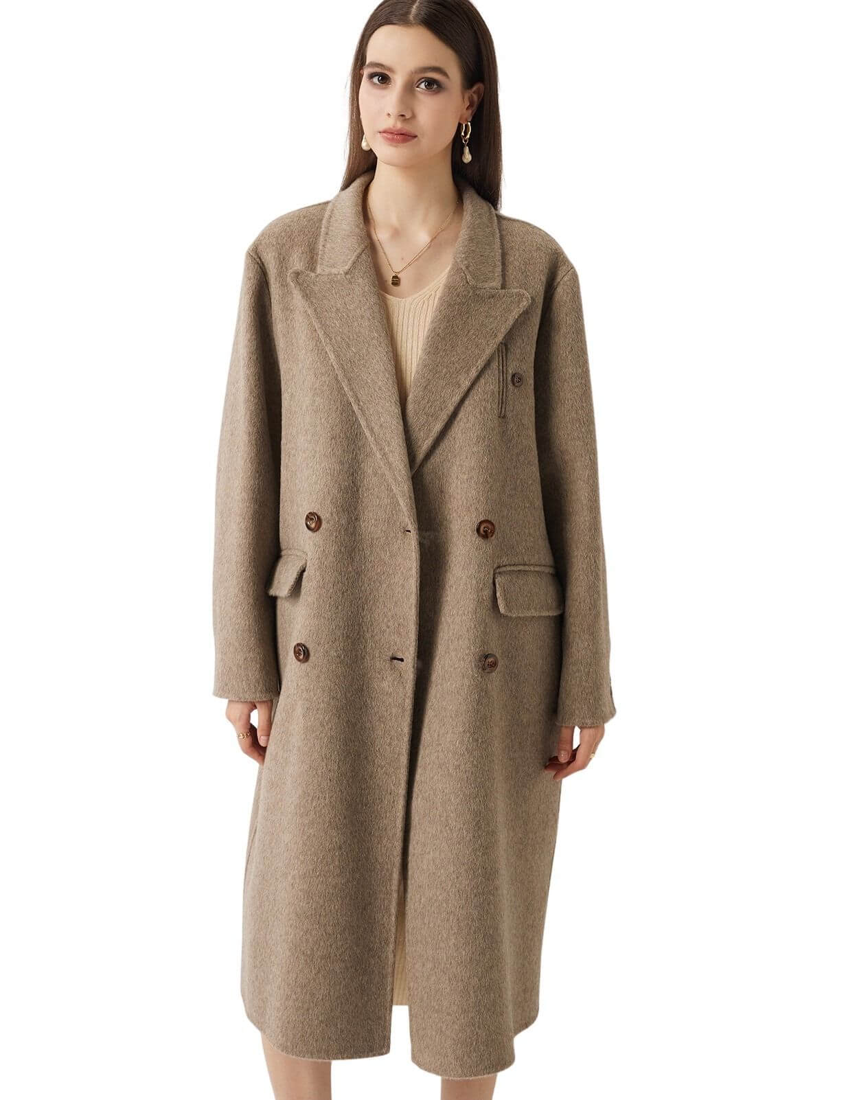 Double-Breasted 100% Merino Wool Long Coat