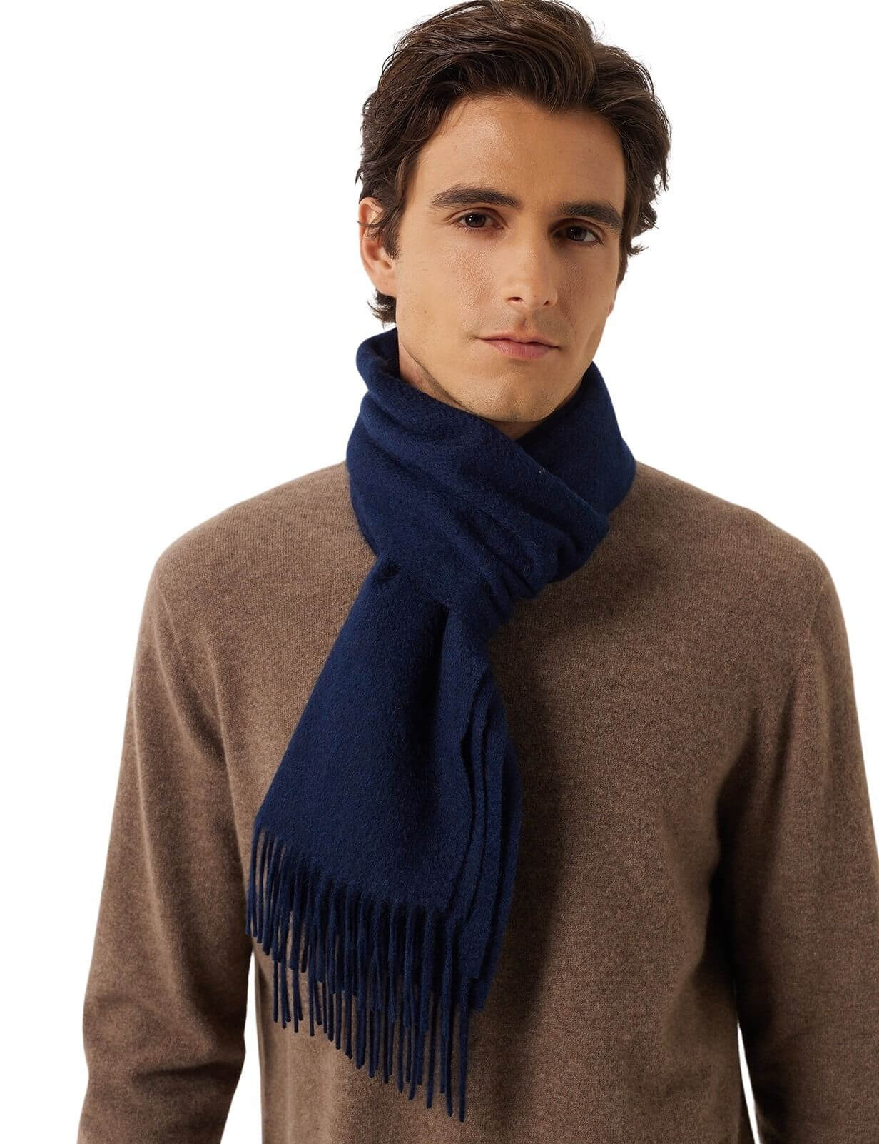 100% Cashmere Long Plaid Tassel Warm Knit Scarf
