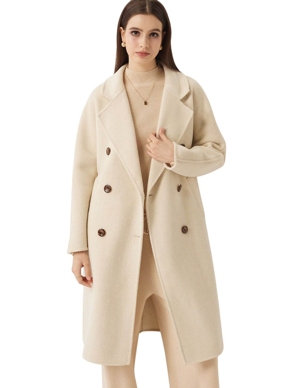 100% Merino Wool Fall Winter Long Pea Coat