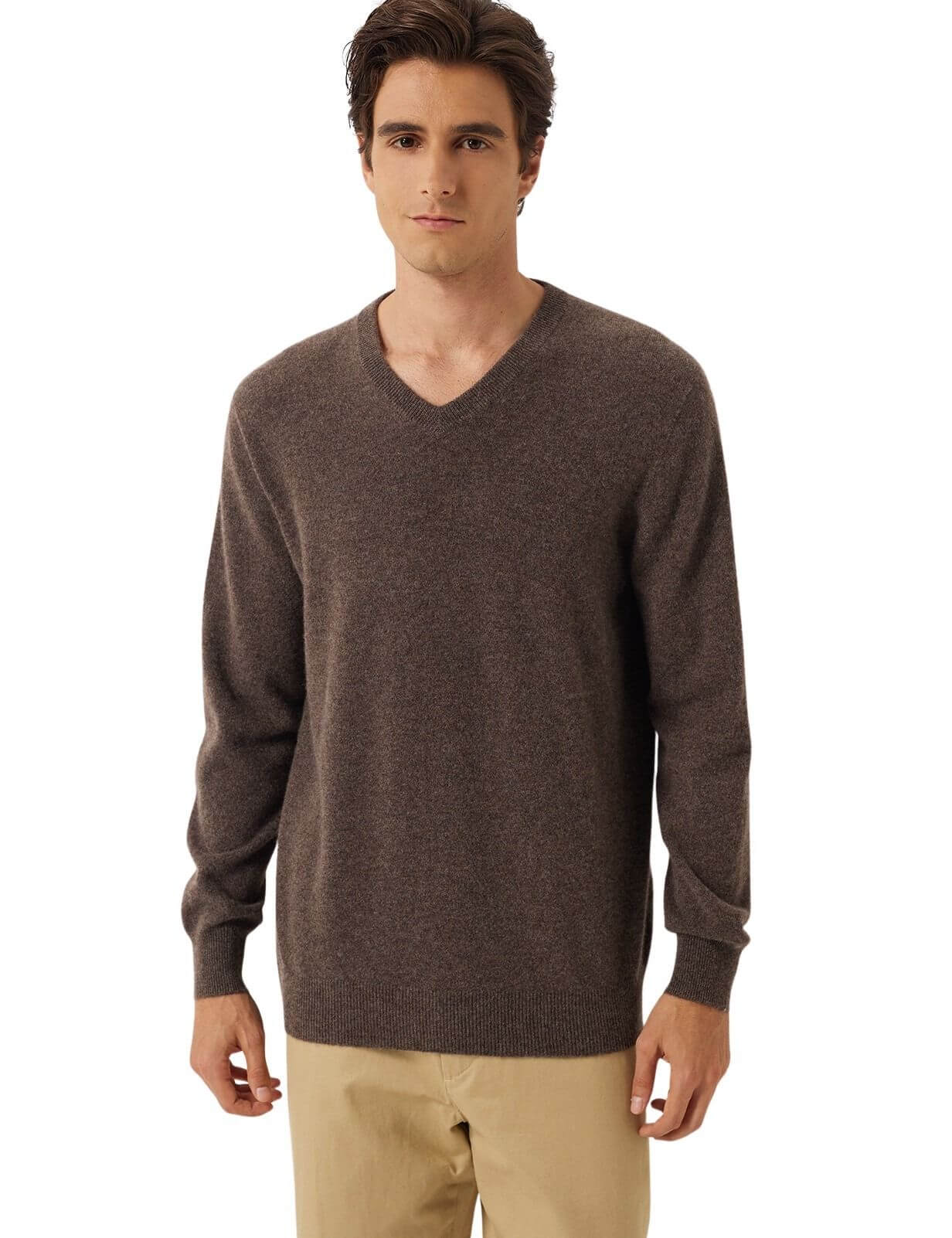 100% Cashmere V Neck Seamless Knit Sweater