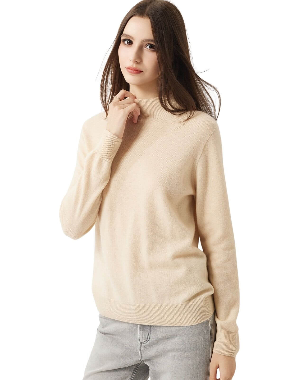 30% Cashmere 70% Merino Wool Seamless Mock Neck Sweater
