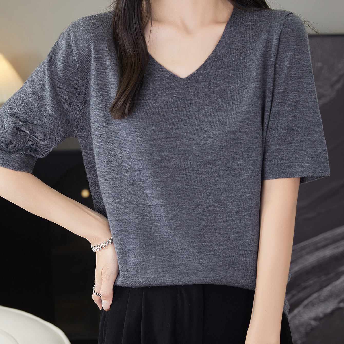 Chanyarn Women's 100% Merino Wool Base Layer Shirt Tops V Neck Short Sleeve Travel Hiking Tee T Shirt Pullover Sweater