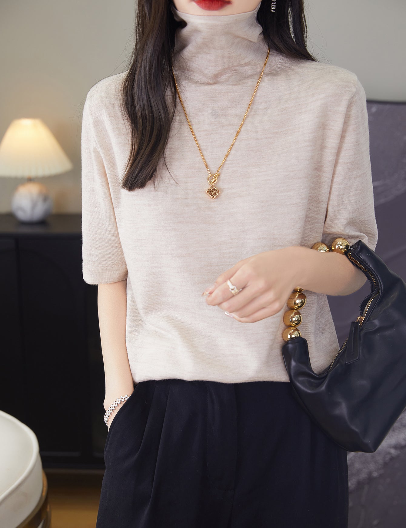 100% Merino Wool Turtleneck Tee Shirt Sweater