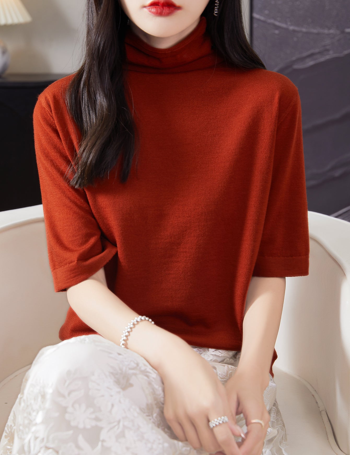 100% Merino Wool Turtleneck Tee Shirt Sweater