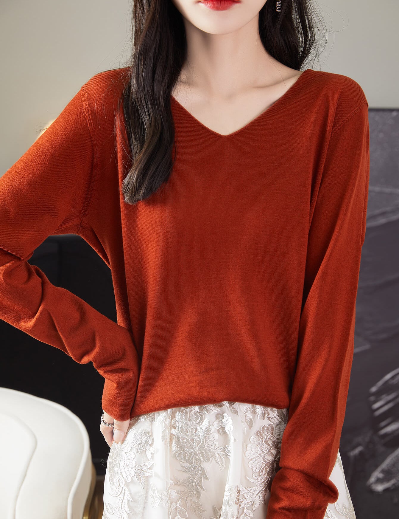 100% Merino Wool V-Neck Sweater