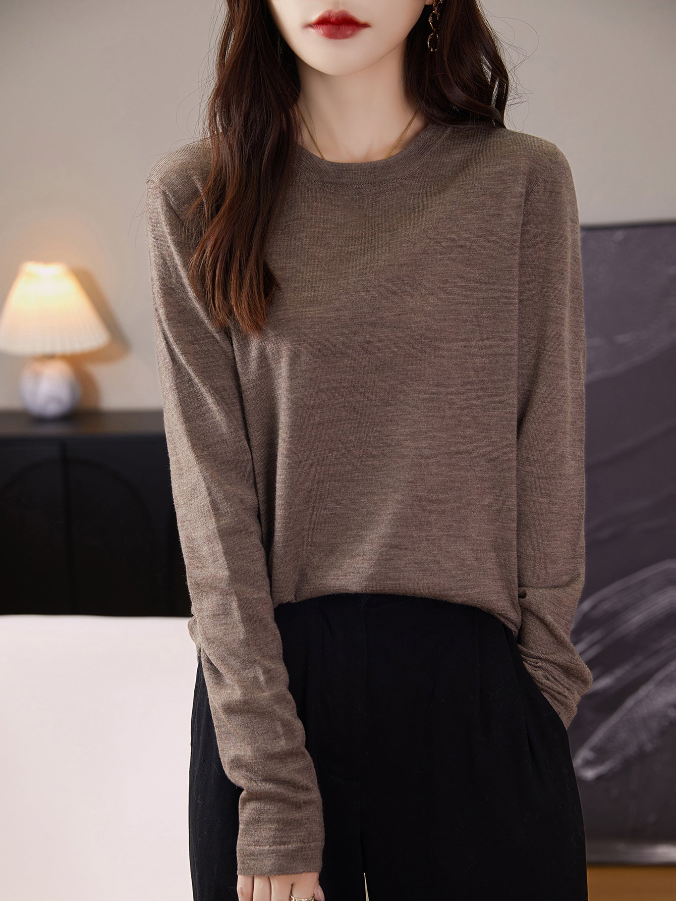 Women's 100% Merino Wool Base Layer Shirt Tops Crewneck Long Sleeve Travel Hiking Tee T Shirt Pullover Sweater