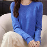 Women's 100% Merino Wool Base Layer Shirt Tops Crewneck Long Sleeve Travel Hiking Tee T Shirt Pullover Sweater