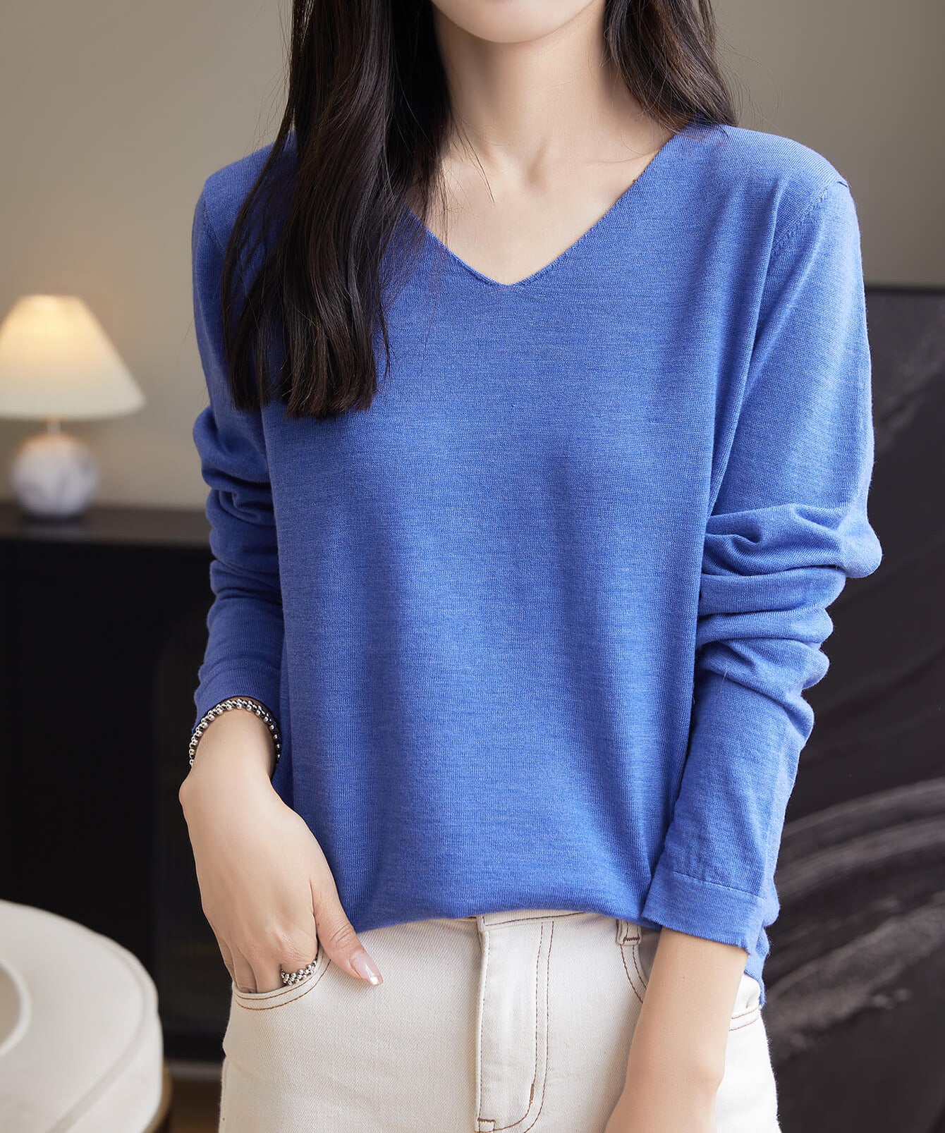Chanyarn Women's 100% Merino Wool Base Layer Shirt Tops V Neck Long Sleeve