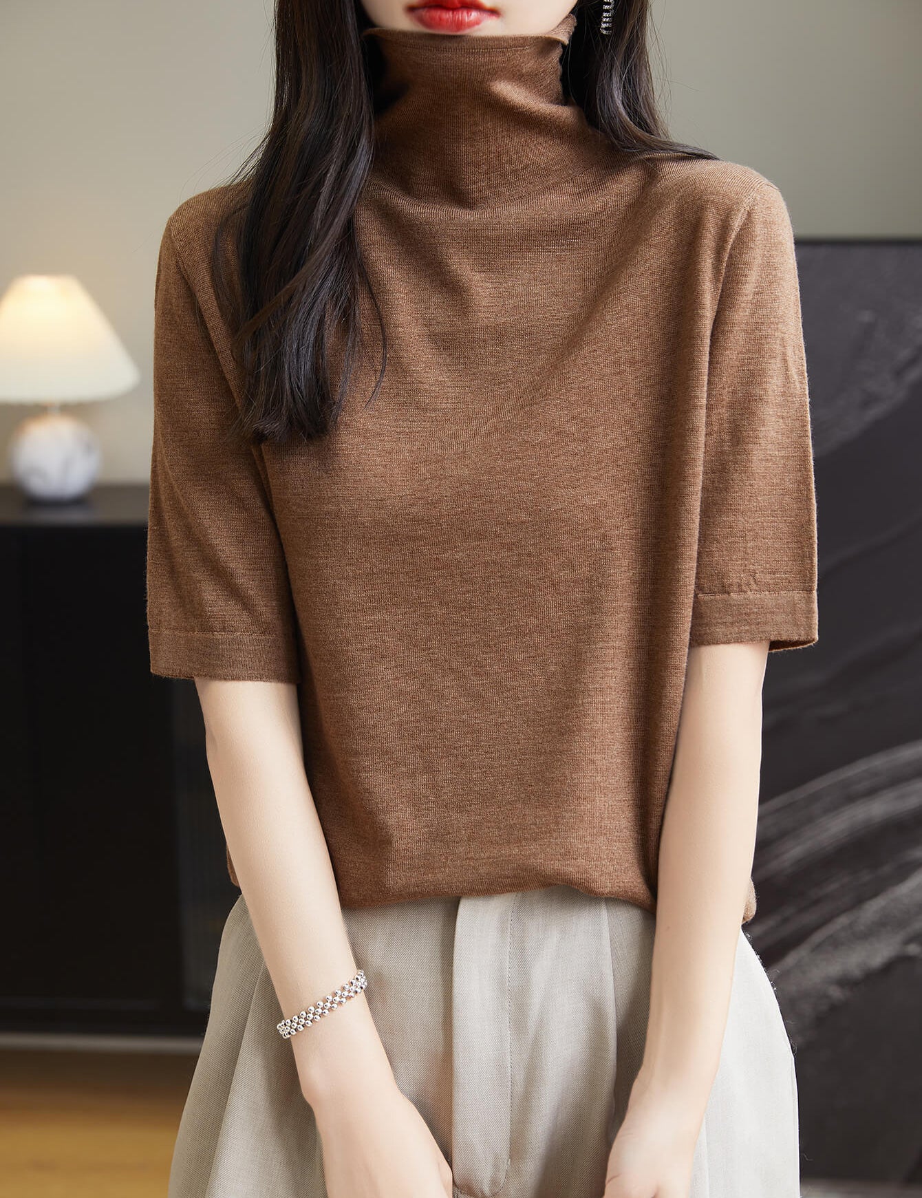 100% Merino Wool Turtleneck Tee Shirt Sweater
