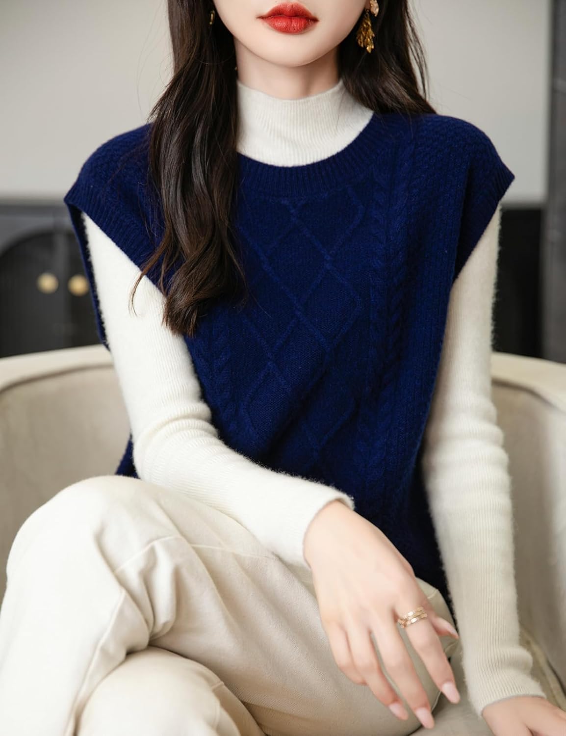 Chanyarn Women's 100% Merino Wool Sweater Vest 2025 Fall Winter Casual Crewneck Cable Sleeveless Knit Sweater Tank Tops