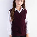 Girls 100% Merino Wool Sweater Vest V-Neck Sleevless 2025 Fall Winter Cable Tops Knitted Pullover Vest