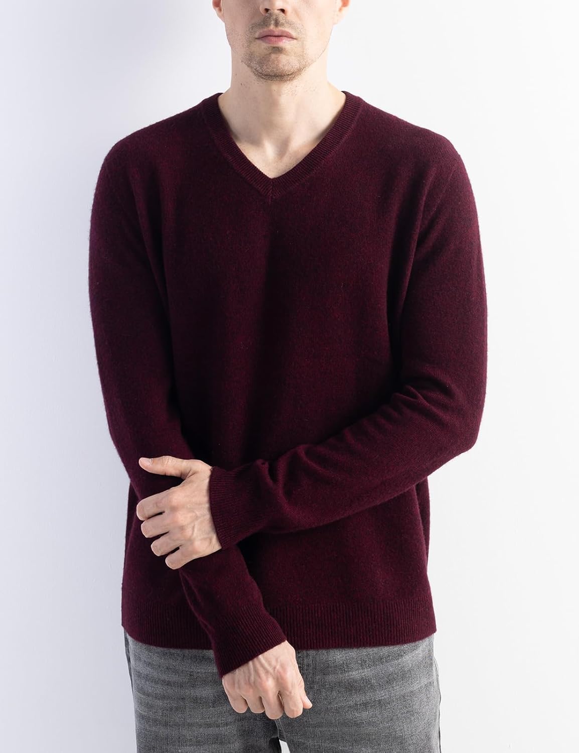 Men's 100% Merino Wool Sweater 2025 Fall Winter First-Line Ready to Wear V Neck Long Sleeve Seamless Knit Sweater