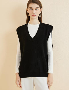 Women's 100% Merino Wool Sweater Vest 2025 Spring Classic V Neck Casual Sleeveless Knit Sweater Vest