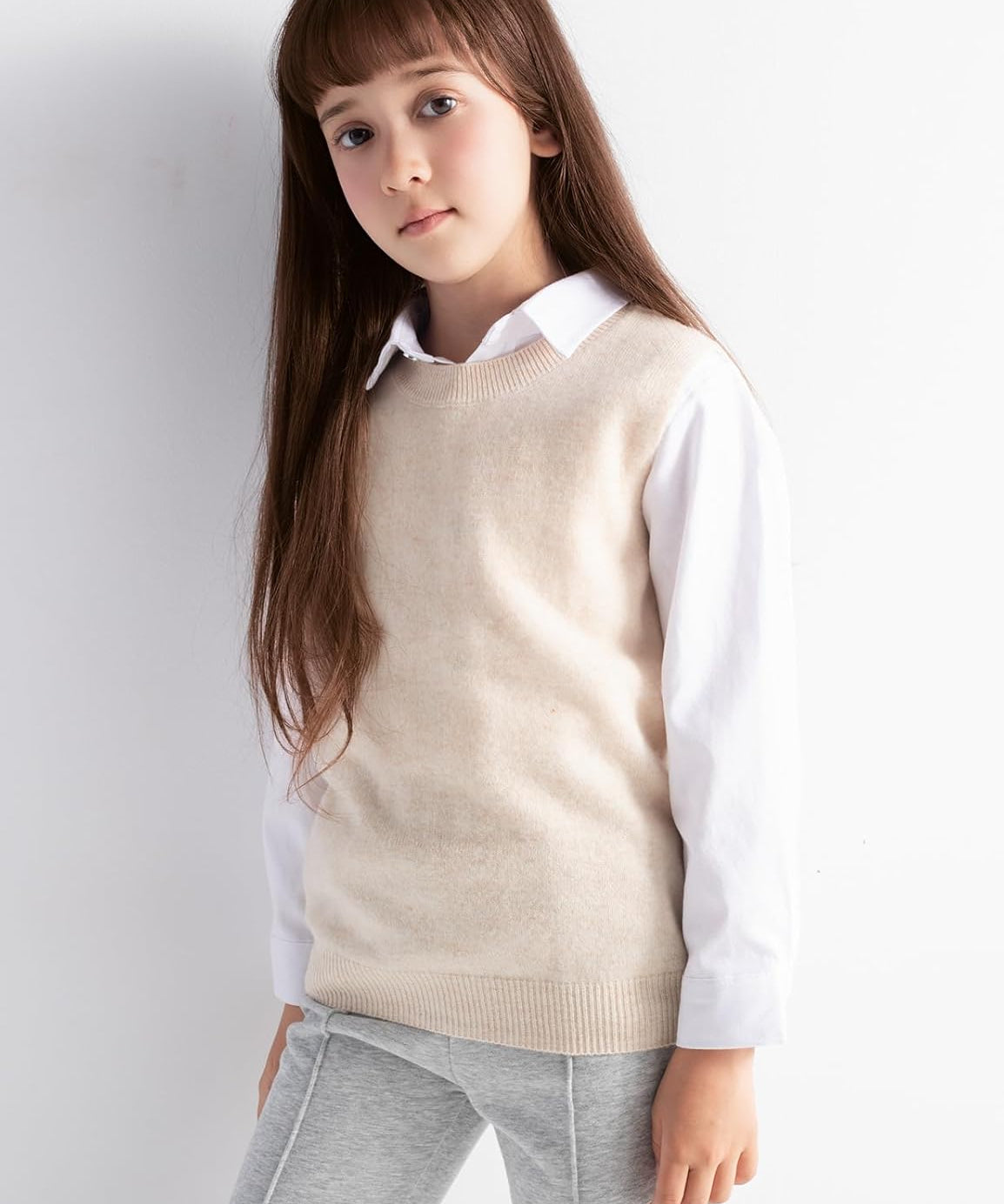 Girls' 100% Merino Wool Cable Knit Crewneck Vest