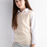 Girls 100% Merino Wool Sweater Vest Crewneck Sleeveless 2025 Fall Winter Cable Tops Knitted Pullover Vest