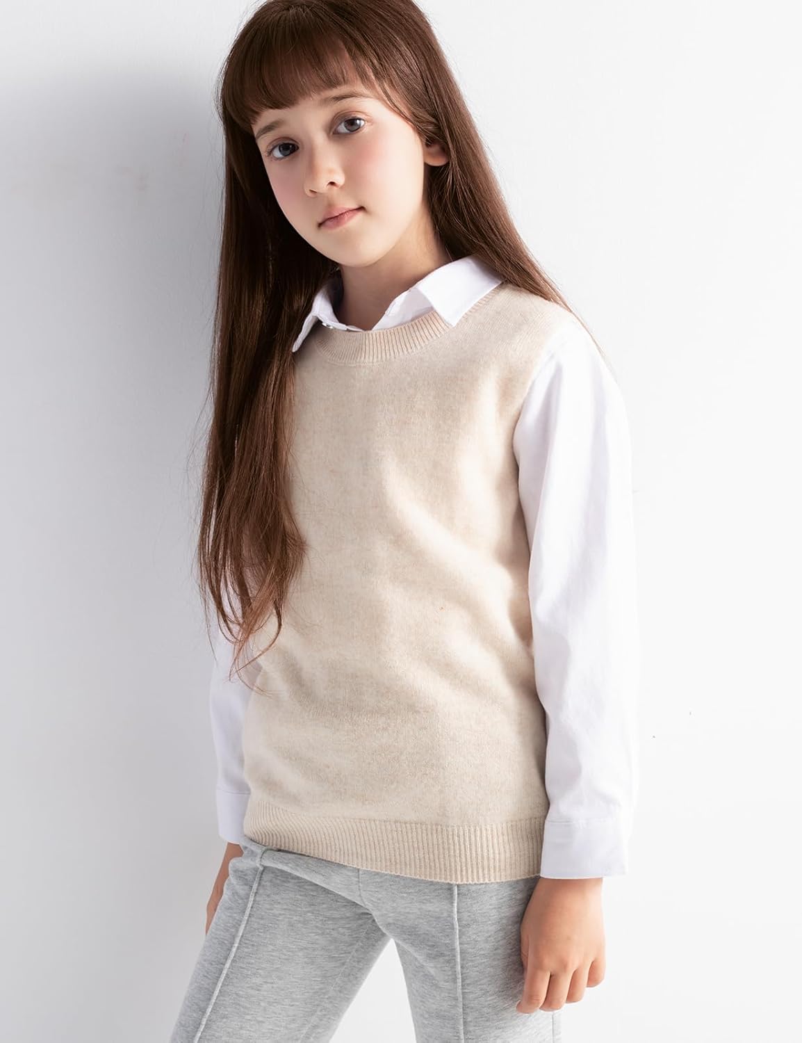 Girls' 100% Merino Wool Cable Knit Crewneck Vest