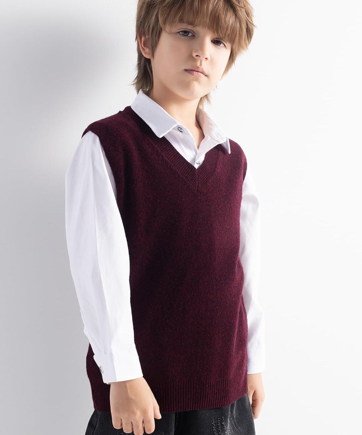 Boys & Girls 100% Merino Wool V-Neck Sleeveless Knit Sweater Vest