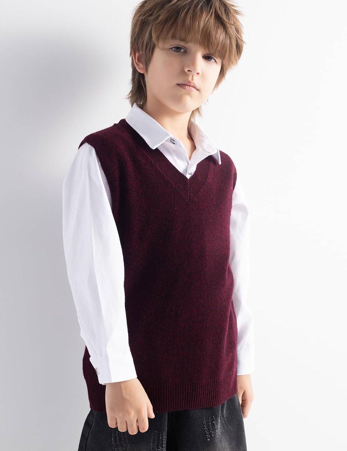 Boys & Girls 100% Merino Wool V-Neck Sleeveless Knit Sweater Vest