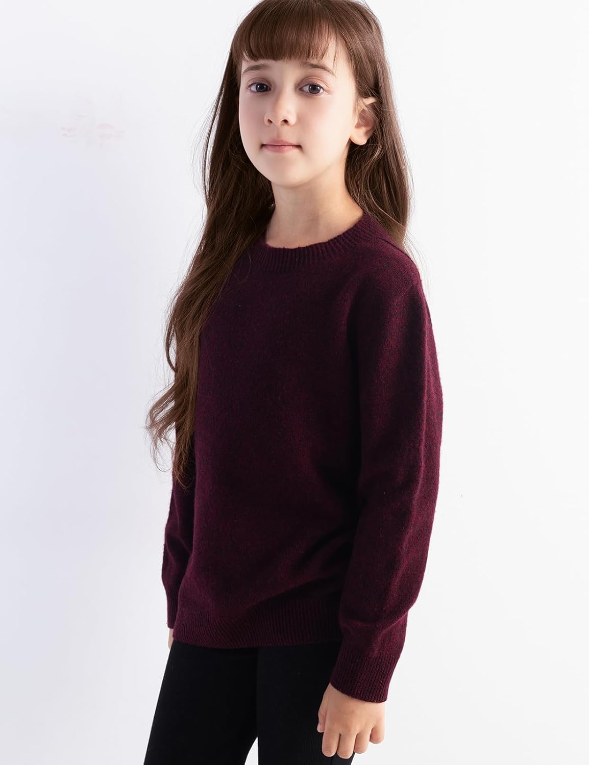 Girls 100% Merino Wool Sweater Fall Winter First-Line Ready to Wear Crewneck Long Sleeve Seamless Knit Sweater