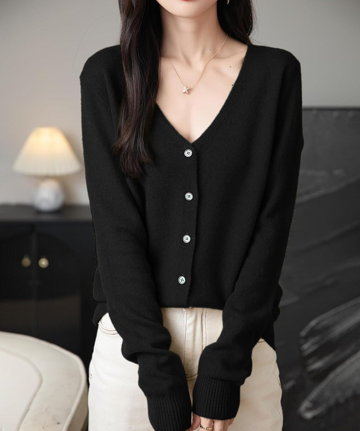 Women's 100% Merino Wool Cardigan 2025 Fall Winter Sexy V Neck Long Sleeve Lightweight Knit Cardigan Sweater