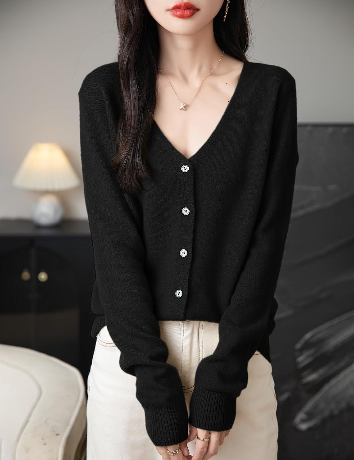 Women's 100% Merino Wool Cardigan 2025 Fall Winter Sexy V Neck Long Sleeve Lightweight Knit Cardigan Sweater