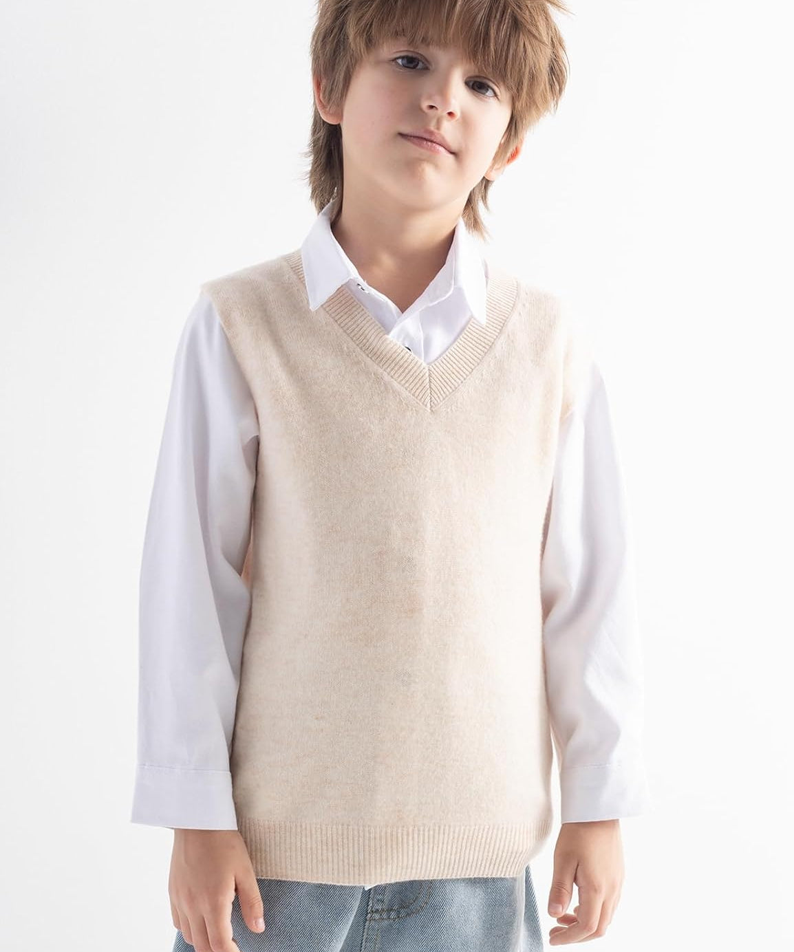 Boys & Girls 100% Merino Wool V-Neck Sleeveless Knit Sweater Vest