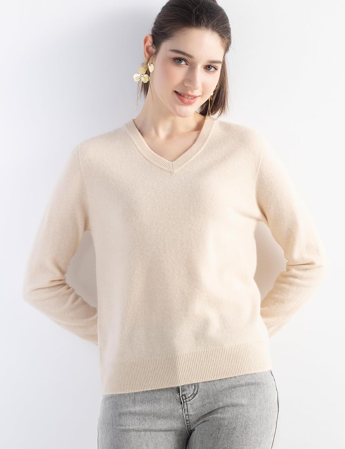 Women's 100% Pure Cashmere Women's Sweater V-Neck Long Sleeve 2025 Fall Winter Warm Soft Knit Pullover