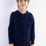 Boys 100% Merino Wool Cardigan Fall Winter First-Line Ready to Wear Crew Neck Long Sleeve Seamless Knit Sweater